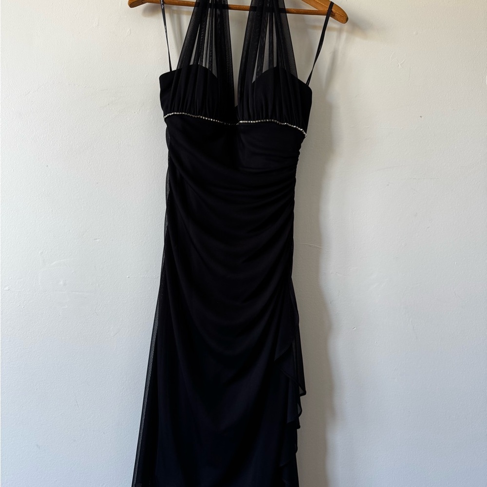 90s Blondie Nites Black Asymmetrical Halter Dress, Alt Fashion, Formal